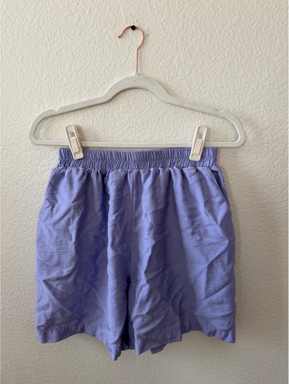 Linen like Light Purple Elastic Waist Shorts with Pockets